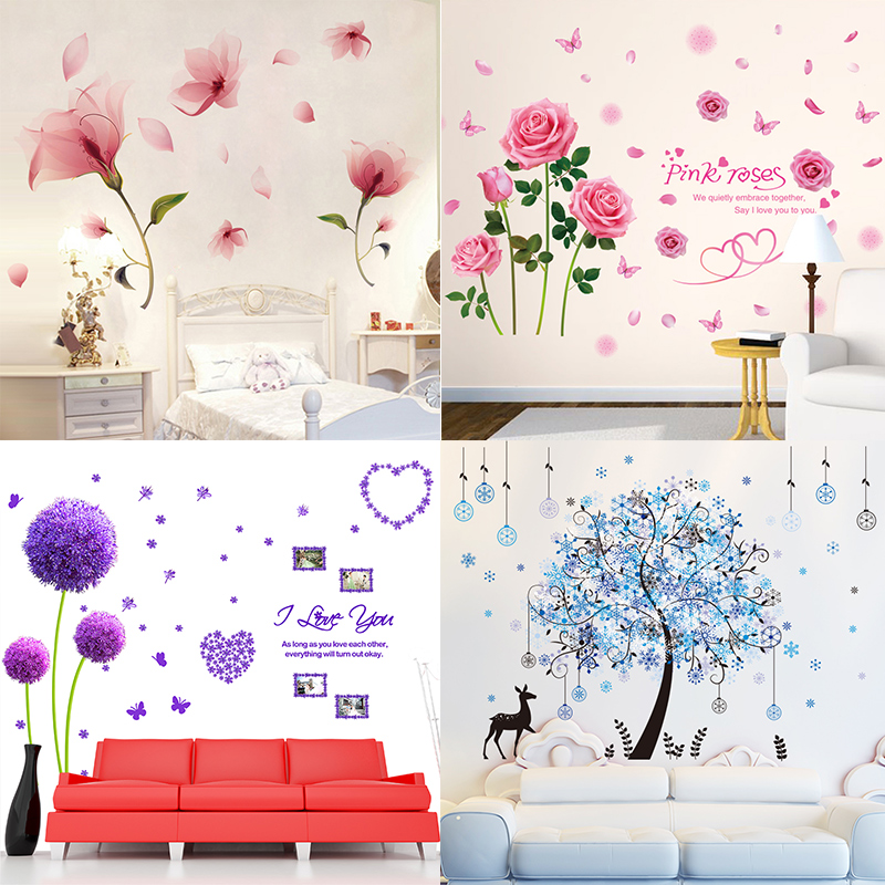 3d Three Dimensional Bedroom Wall Flower Stickers Wall Stickers Room Rental House Transformation Wallpaper Self Adhesive Artifact Wall Decoration