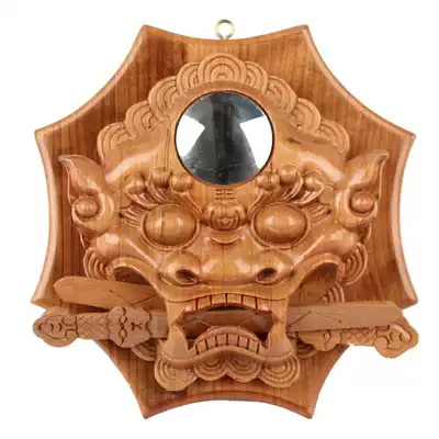 Bagua Mirror Town House Bad luck Lucky Bagua peach wood beast head relief lion biting sword Tiger head Mirror Town House Lucky