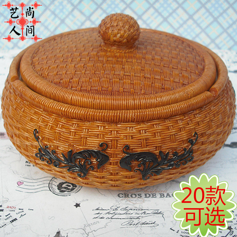 Rattan silk edge woven big ashtray personality creative fashion personality retro with lid large craft gift ornaments