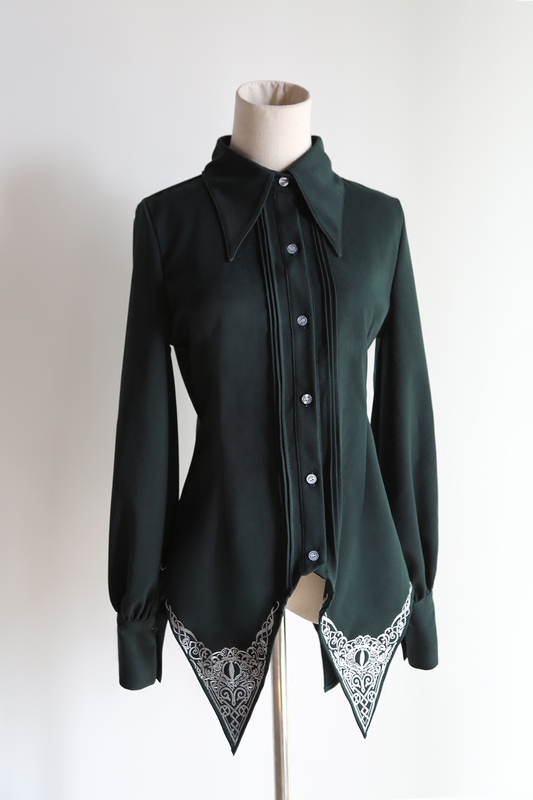 Mmm Dream of Asgard Original Design Dark Green Etc. Scandinavian Style Embroidered Pointed Collar Shirt Lolita