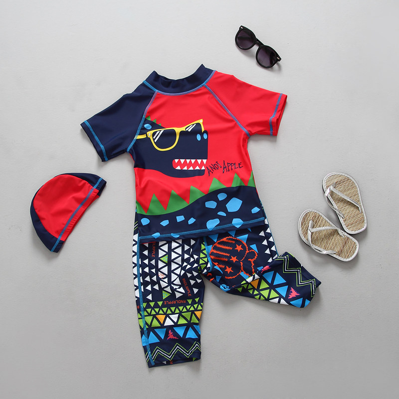 South Korea's new foreign trade boy swimsuit dinosaur children swimming suit split body sunscreen surf suit tide