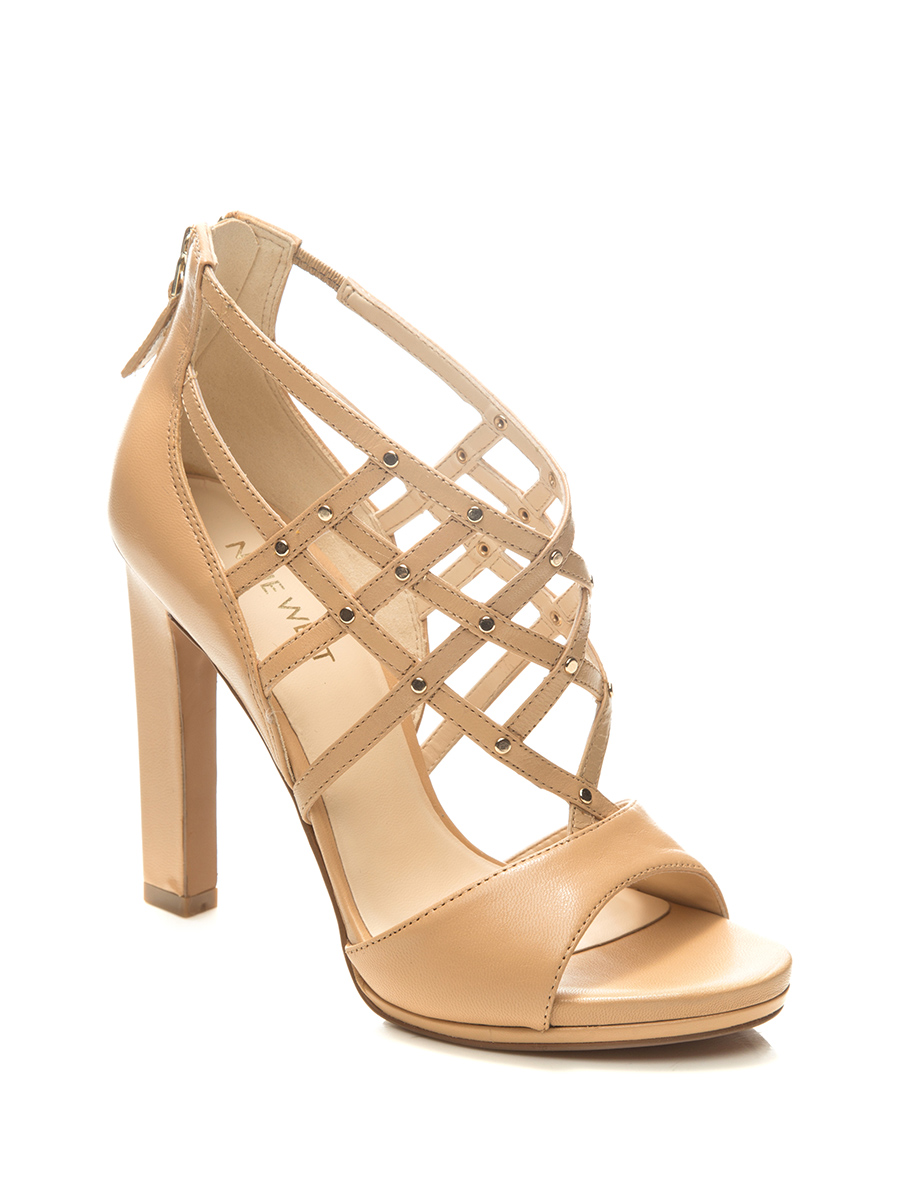 Nine West/玖熙 裸色网状饰带高跟凉鞋