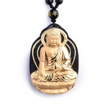 Natural obsidian medicine Buddha pendant male and female Buddha pendant necklace couple crystal jewelry gift