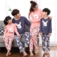 Bộ đồ ngủ dài tay cotton cho bố mẹ và bé thỏ dễ thương cho bé trai và bé gái bộ hoạt hình các loại Cặp đôi