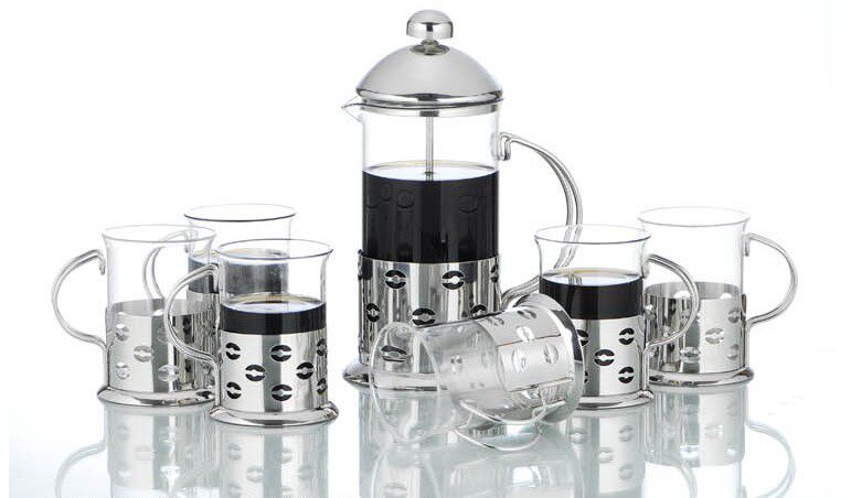 (1 jug 6 cups) Stainless Steel Home Method Filter Press Pot High Temperature Glass Tea Maker Filter Coffee Maker Cup Suit