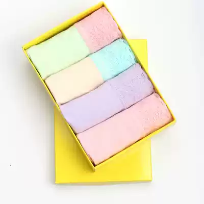 4 boxed Little Women's pure cotton fabric underwear women's cotton crotch lace large size Middle waist seamless breathable underwear