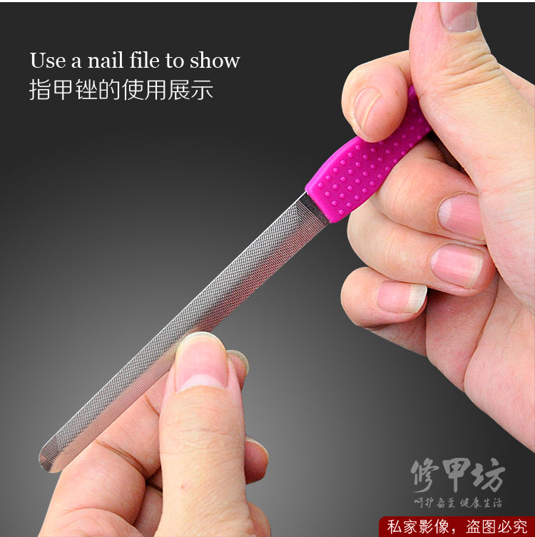 Temix不锈钢指甲锉挫 镀砂指甲搓 硅胶手柄砂条 美甲修甲工具用品
