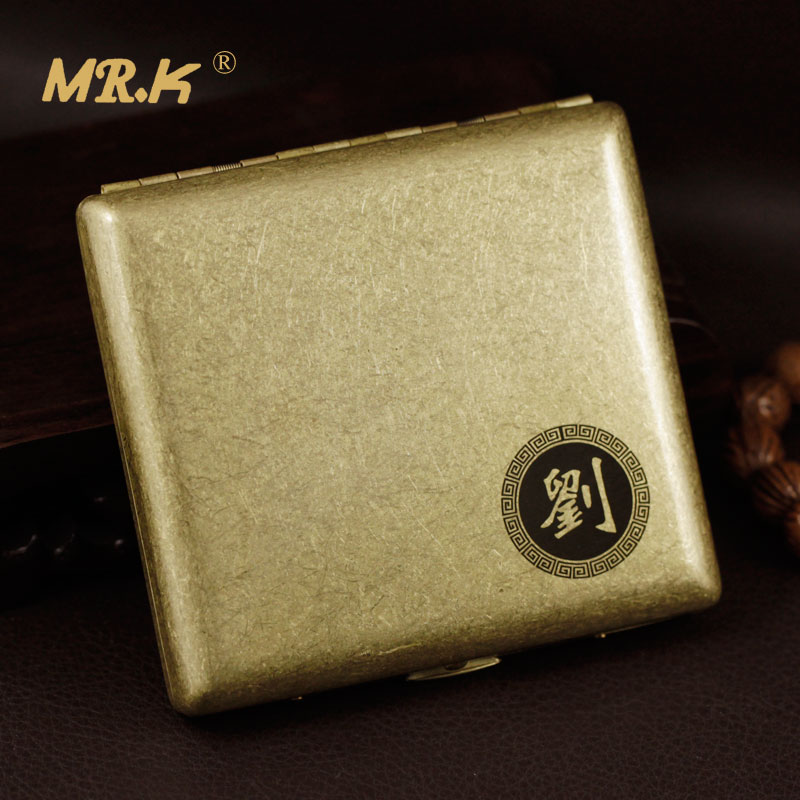 Personality Custom MR K Brass Rolling hundreds of names Tobacco Box Retro ultra-thin 20 Loaded Portable Men Lettering