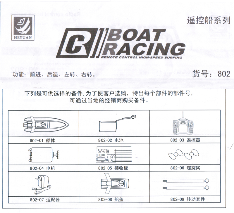 HEYUANNO 802 Remote Control Speed Boat Accessories David Battery Remote Control Receiving Panel Propeller