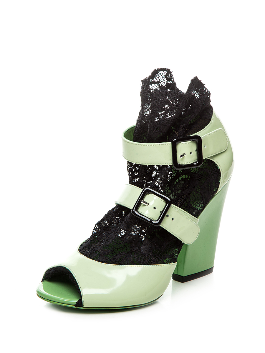 Dolce&Gabbana 浅绿色双针扣带蕾丝拼贴高跟鞋