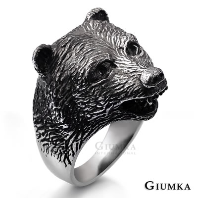 台湾官网直邮进口【GIUMKA个性潮男】黑熊之首德国精钢戒指