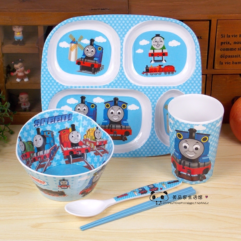 Cartoon Thomas Children's Tableware Baby Imitation Porcelain Divided Plate Eating Bowl Plate Cup Spoon Set 