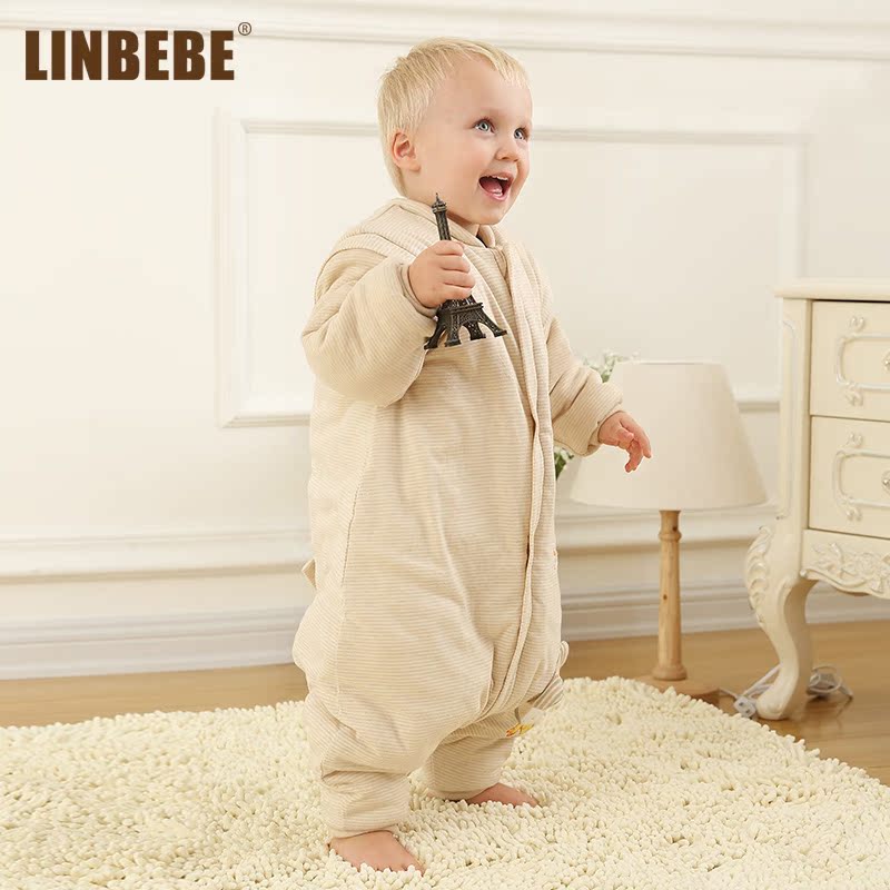 霖贝儿彩棉婴儿睡袋 秋冬款宝宝分腿睡袋纯棉儿童防踢春秋睡袋