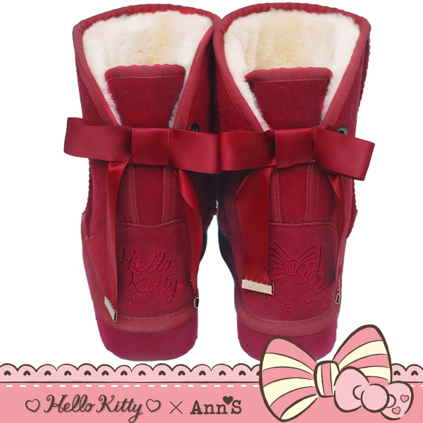 HELLO KITTY X AnnS Royal Satin Embroidered Genuine Leather Snow Boot Gift Box-Wine Red