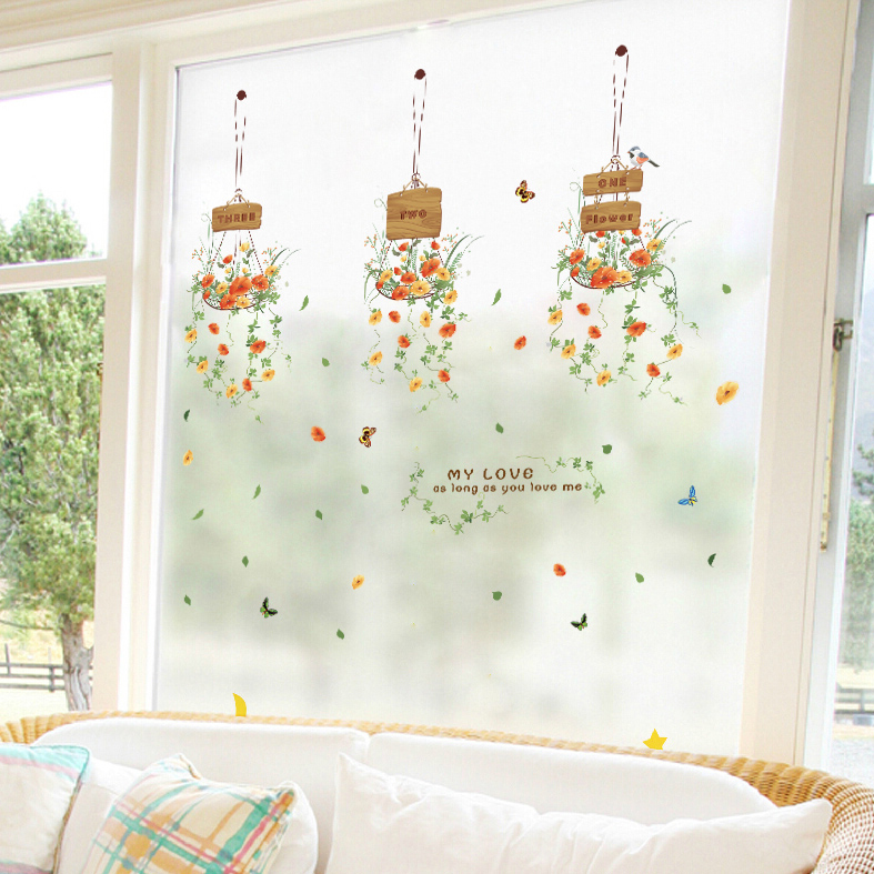 Wall stickers green fresh living room TV background wall decoration potted stickers hanging basket basket basket porch bedroom corner stickers