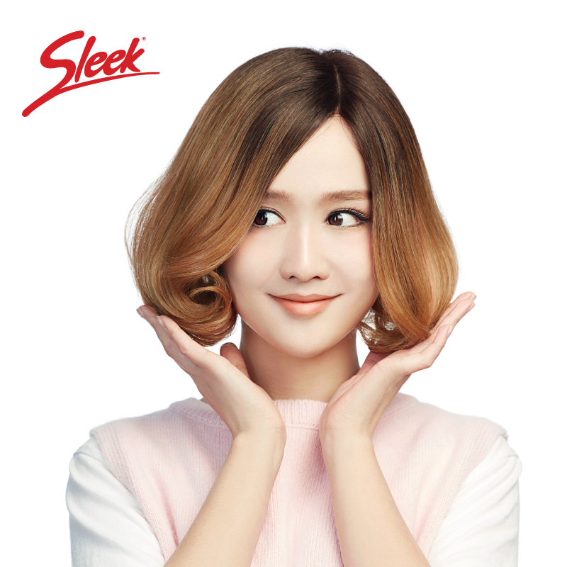 sleek假发女款时尚渐变色中分刘海梨花头短卷发蓬松逼真假发0006