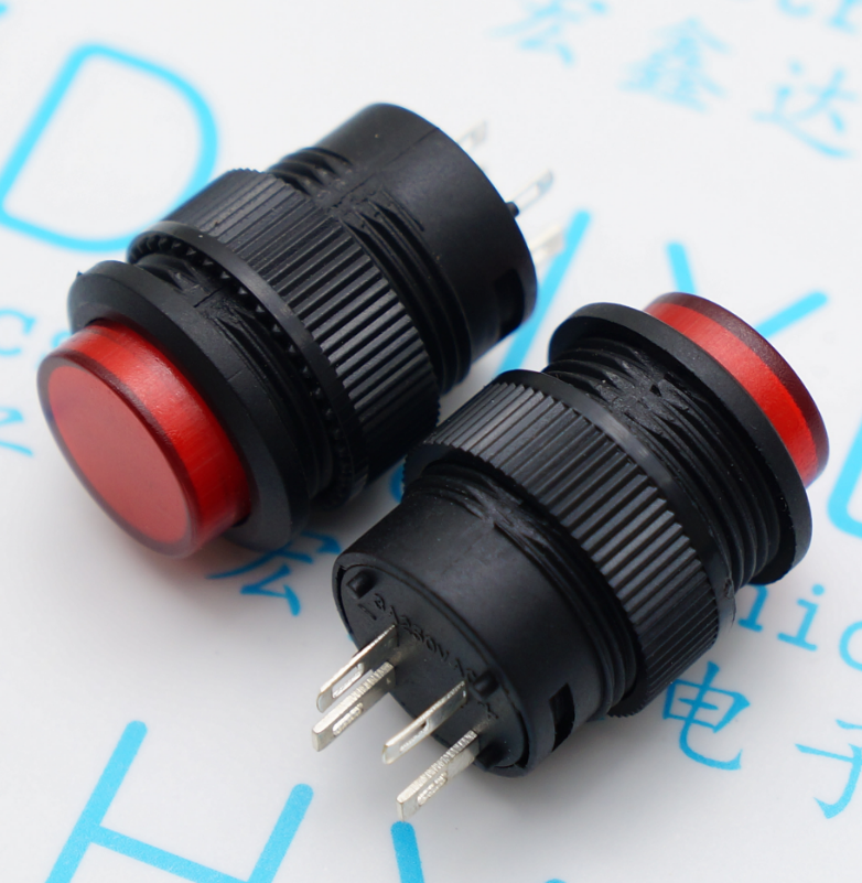 R16-503BD 红色4脚 带灯无锁自复位 电源 器具 按键按钮开关