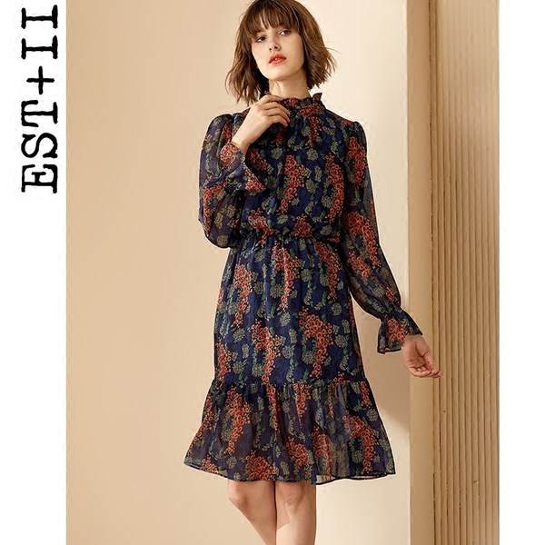 EST＋II 艺诗 2018春季新款 印花收腰长袖连衣裙 天猫优惠券折后￥199包邮（￥299-100）