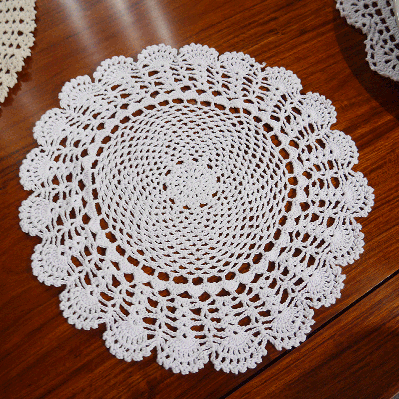 I love my home handmade crochet hook flower cotton lace hollow weave round placemat decorative cushion plate cushion