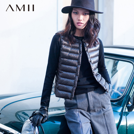 艾米amii女装旗舰店2015冬装新款无袖收腰轻薄短款羽绒服马夹背心
