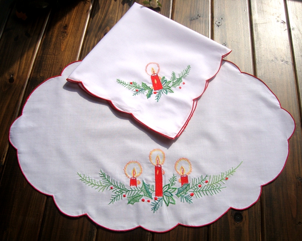 Foreign trade T C blend fine small machine embroidered retro fabric dining cushion disc cushion napkin 2 pieces sets blessings candle light overvalued