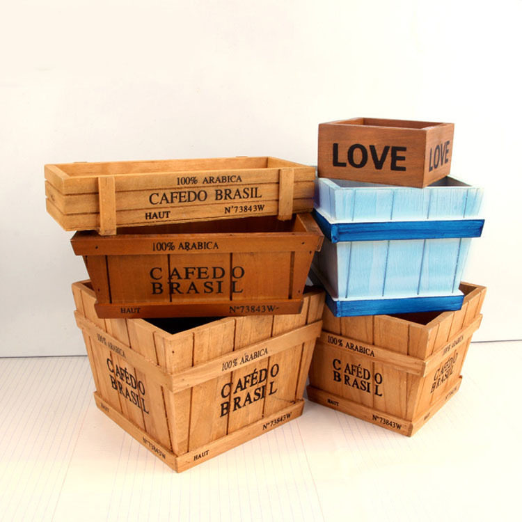 Woody Retro Flower Pot Multimeat Plant Parquet Moss Microscape Florator Solid Wood Box Nursery of Sens.
