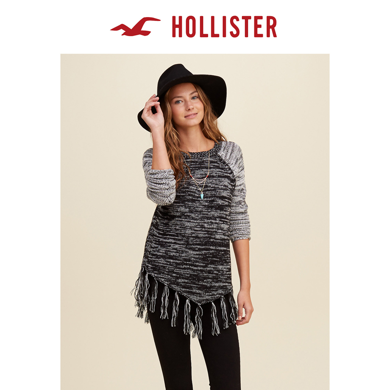 Hollister 流苏下摆斗篷式针织衫 女  104343