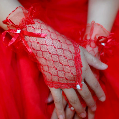 Кружевные короткие летние тонкие черные перчатки для невесты, в корейском стиле, кружевное платье