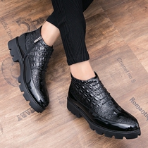 Autumn Crocodile Tattoo Yinglun High Help Leather Shoes Man Bright Face Lacquered Leather Business Casual Short Boots Heightening 8cm Wedding Shoes Tide