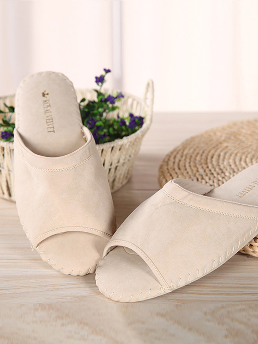 ROYAL VELVET 卡其色潮流家居皮拖鞋女款