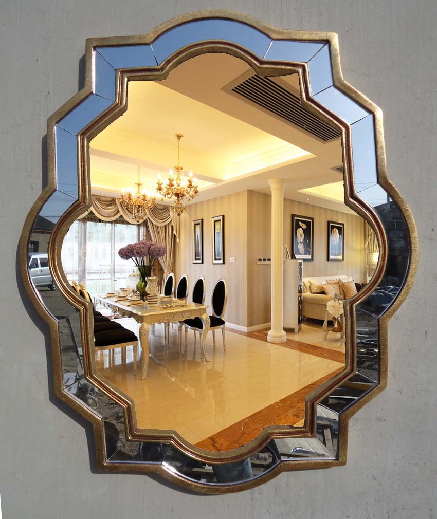 New European style hand-affixed glass sheet makeup mirror Bathroom mirror Wall-mounted mirror Bathroom mirror decorative mirror Beauty mirror