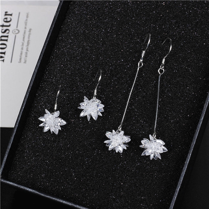 925 sterling silver long and short crystal ice flower earrings shiny zircon snowflake earrings hypoallergenic silver earrings earrings women