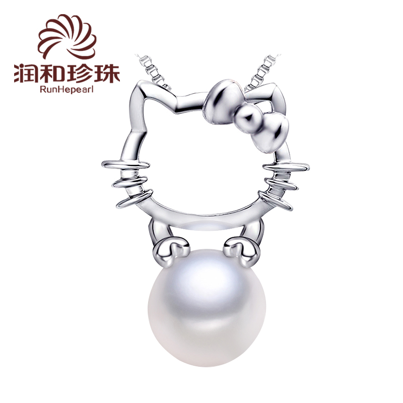 Runhe Jewelry contains Lan 8-9mm round hollow Kitty Cat freshwater pearl pendant to send girlfriend and best friend