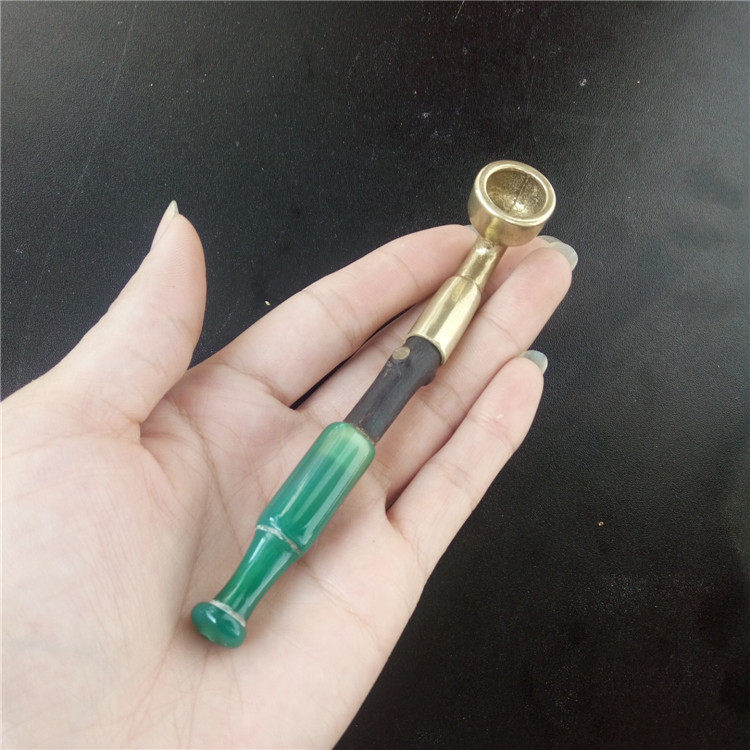 Personality handheld small dry cigarette bag Green Manau cigarette holder Skywood Tobacco Rod Brass Smoke Pot Portable Small Smoking