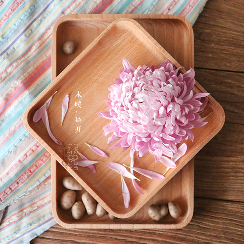 ( ) Japanese-style beech rectangular wooden tray dry plate of small plate tea tea dessert solid wood plate