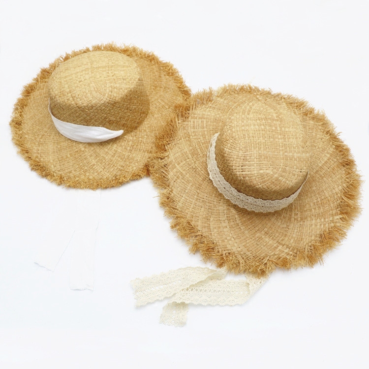 Children's straw hat big brim sun hat girls raffia hat strap sun protection hat parent-child sun hat summer