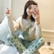 Phiên bản Hàn Quốc của đồ ngủ nữ mùa hè cotton dài tay dễ thương mùa xuân và mùa thu phục vụ tại nhà cho sinh viên tươi tắn Bộ đồ hai mảnh có thể mặc ngoài cổ tròn bộ thể thao nữ mùa đông Bên ngoài ăn mặc