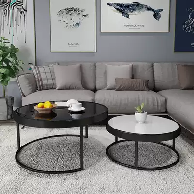 Nordic coffee table simple modern small apartment living room iron combination round metal tempered glass tea table