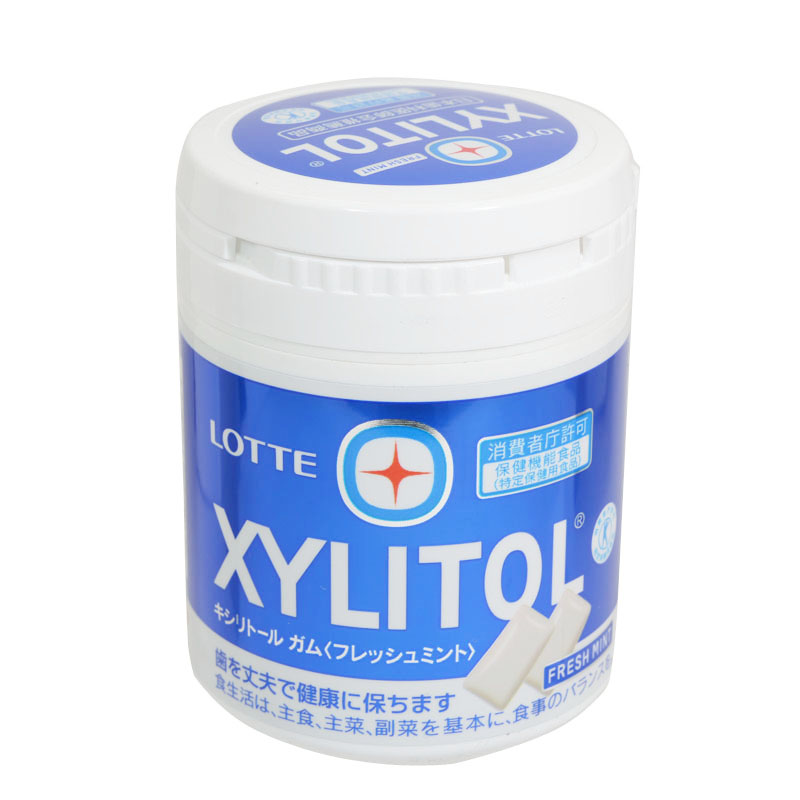 【日本直邮】LOTTE乐天木糖醇护齿口香糖143g清新薄荷味 蓝罐