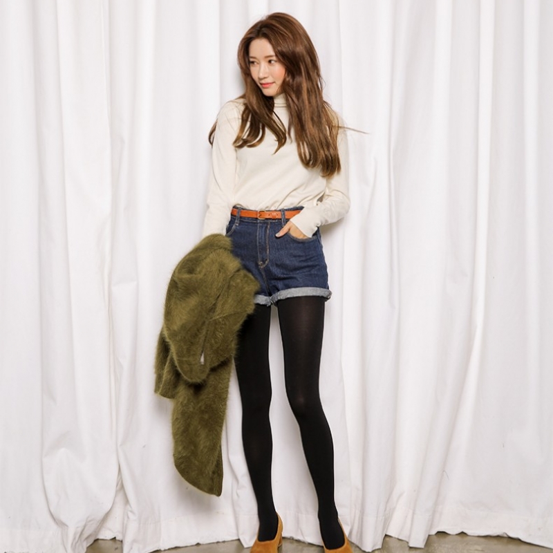 韩国stylenanda官方正品 基本款纯色高领针织衫-象牙色