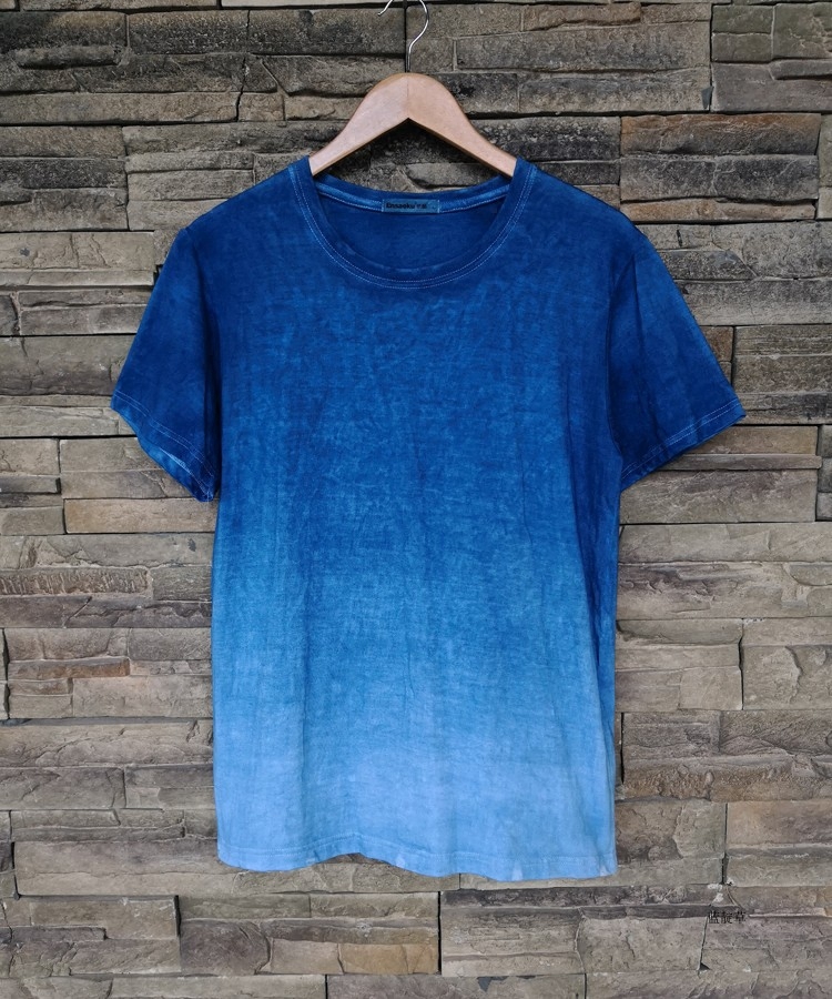 (Blue Indigo) Original plant indigo dyeing indigo batik tie-dye T-shirt custom gradient T-shirt custom processing