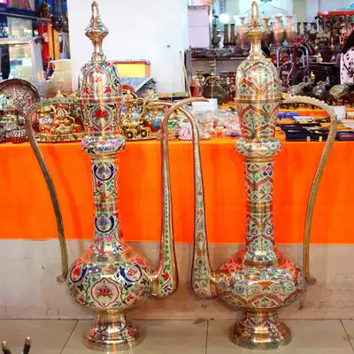 Imported Indian handicrafts bronze ware one meter eight bronze carved painted ethnic pot to joy to fortune to YT400
