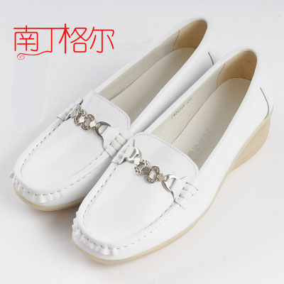 South Tingle White Pure Bull Leather Bull Gluten Bottom Slopes Heel Nurse Shoes Single Shoes Women Shoes Low Bunch Shoes Glued Shoes Genuine Leather