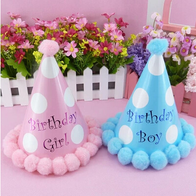 Birthday party Supplies children Baby protagonist hat Han style powder blue Round Dots Polo Pointy paper Cap