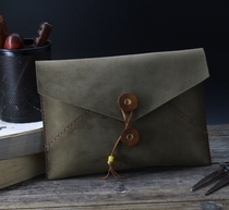 Handmade custom leather first layer cowhide crazy Horse leather frosted cowhide envelope bag clutch bag ipad tablet bag