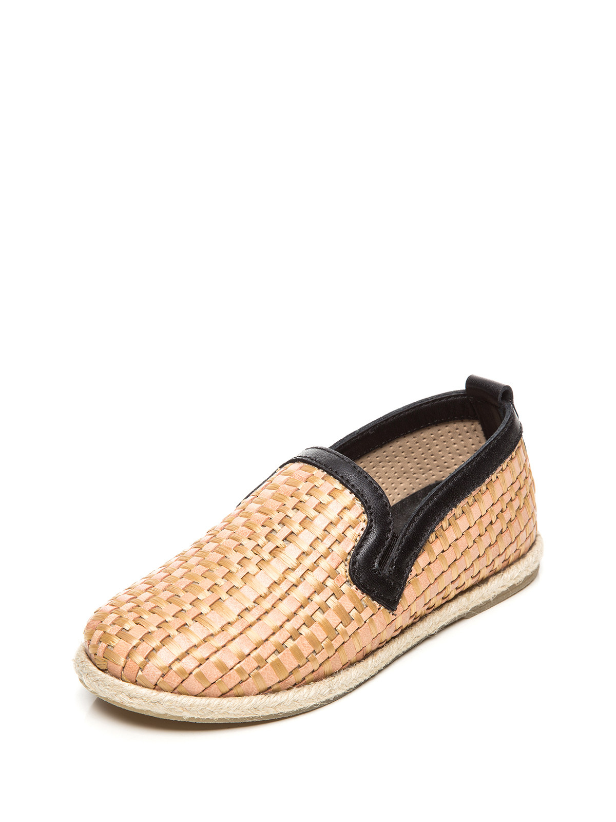 Dolce&Gabbana 浅棕色皮革编织小童平底鞋