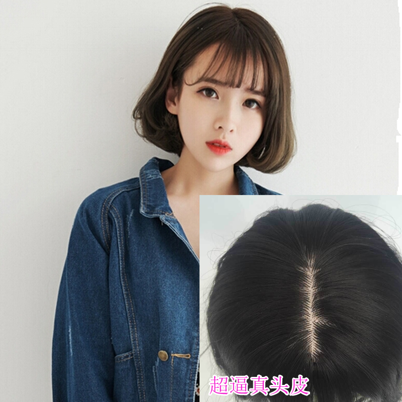 手织大头皮假发 空气薄刘海 蓬松梨花BOBO微卷短发假发套齐刘海女