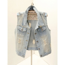 Spring and Autumn Korean version of thin hole short sleeveless denim vest female summer horse clip vest waistcoat