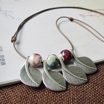 Leaf Ceramic Jewelry Necklace Womens Clothes Pendant Ceramic Pendant Wool Chain Accessories Joker Long Wholesale