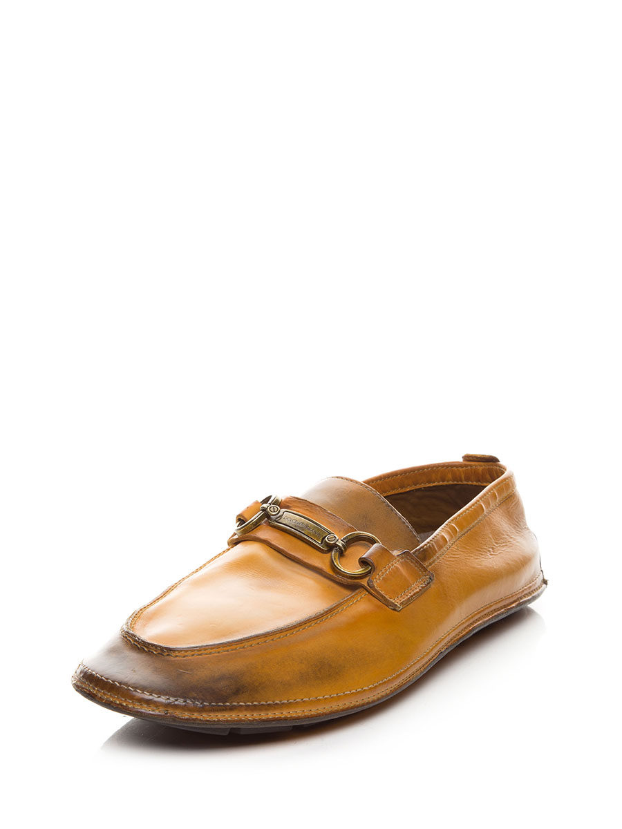 Dolce&Gabbana 黄色做旧金属襻带饰乐福鞋